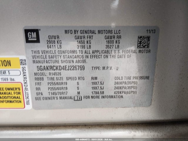 Aukcja sprzedaży 2014 Buick Enclave Premium, vin: 5GAKRCKD4EJ226769, numer aukcji: 44964572