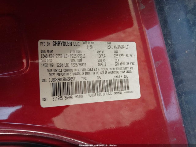 44964578 :رقم المزاد ، 1J8GN28K38W208571 vin ، 2008 Jeep Liberty Sport مزاد بيع