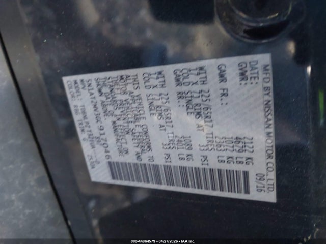 44964579 :رقم المزاد ، 5N1AT2MV3GC917046 vin ، 2016 Nissan Rogue S مزاد بيع