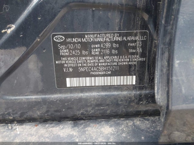 Aukcja sprzedaży 2011 Hyundai Sonata Se, vin: 5NPEC4AC5BH151211, numer aukcji: 44964582