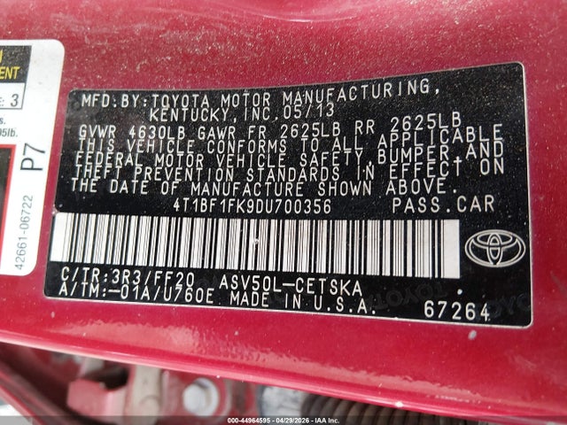 Продаж на аукціоні авто 2013 Toyota Camry Se, vin: 4T1BF1FK9DU700356, номер лоту: 44964595