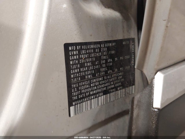 44964604 :رقم المزاد ، WVGAV3AX2EW519750 vin ، 2014 Volkswagen Tiguan Se مزاد بيع