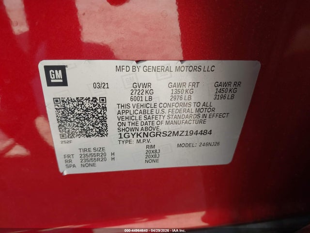 Продаж на аукціоні авто 2021 Cadillac Xt5 Awd Sport, vin: 1GYKNGRS2MZ194484, номер лоту: 44964640
