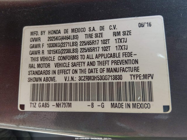 Aukcja sprzedaży 2016 Honda Cr-v Ex, vin: 3CZRM3H53GG713830, numer aukcji: 44964650