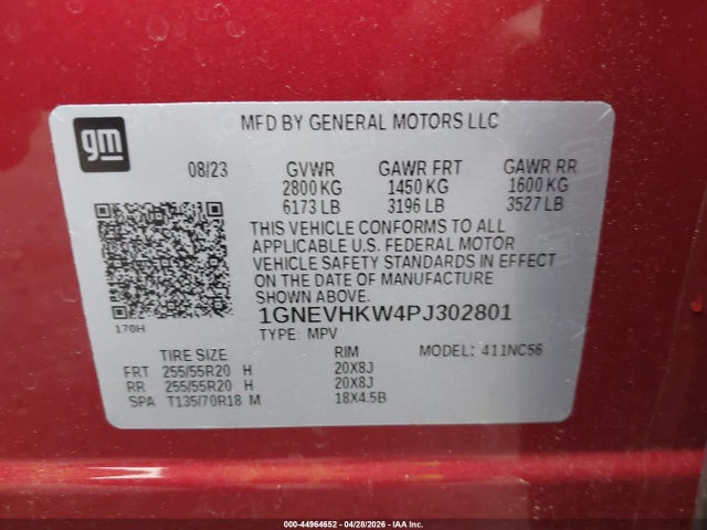 Aukcja sprzedaży 2023 Chevrolet Traverse Awd Lt Leather, vin: 1GNEVHKW4PJ302801, numer aukcji: 44964652