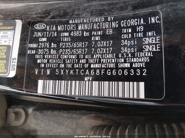2015 Kia Sorento Lx მანქანა იყიდება აუქციონზე, vin: 5XYKTCA68FG606332, აუქციონის ნომერი: 44964672