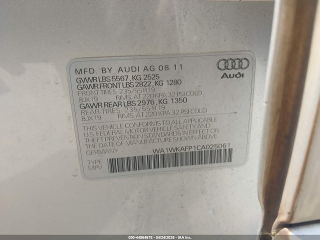 Aukcja sprzedaży 2012 Audi Q5 3.2 Premium, vin: WA1WKAFP1CA025061, numer aukcji: 44964678