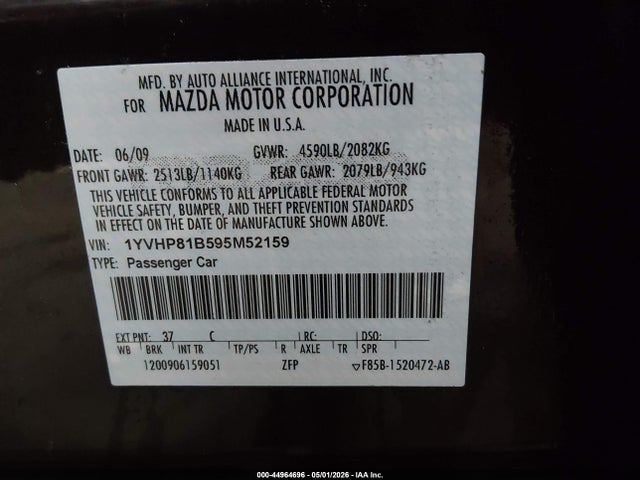 Aukcja sprzedaży 2009 Mazda Mazda6 S Sport, vin: 1YVHP81B595M52159, numer aukcji: 44964696