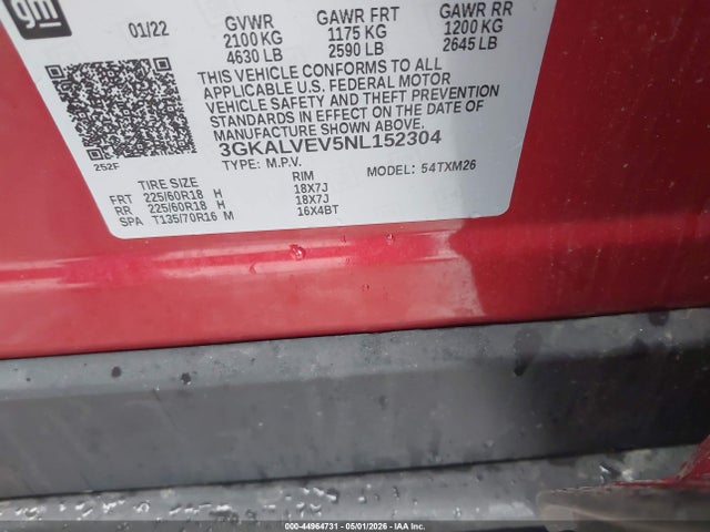 44964731 :رقم المزاد ، 3GKALVEV5NL152304 vin ، 2022 Gmc Terrain Awd Slt مزاد بيع