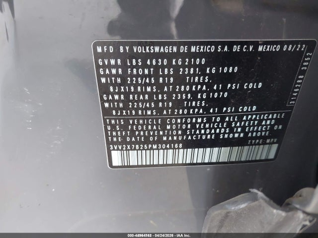 2023 Volkswagen Taos 1.5t Sel მანქანა იყიდება აუქციონზე, vin: 3VV2X7B25PM304168, აუქციონის ნომერი: 44964742