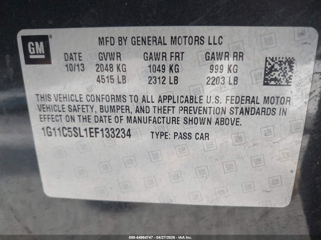 Chevrolet MALIBU 1LT 2014 1G11C5SL1EF133234 Image 9
