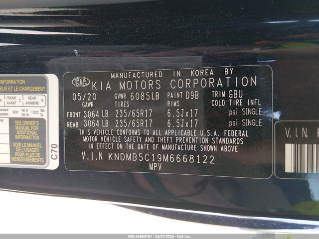 44964761 :رقم المزاد ، KNDMB5C19M6668122 vin ، 2021 Kia Sedona Lx مزاد بيع
