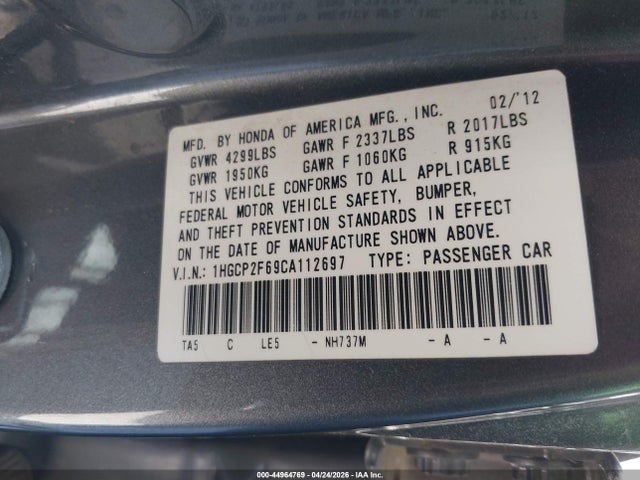 Продажа на аукционе авто 2012 Honda Accord 2.4 Se, vin: 1HGCP2F69CA112697, номер лота: 44964769