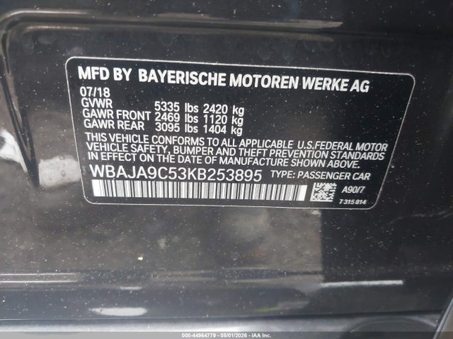 Aukcja sprzedaży 2019 Bmw 530e Iperformance, vin: WBAJA9C53KB253895, numer aukcji: 44964779