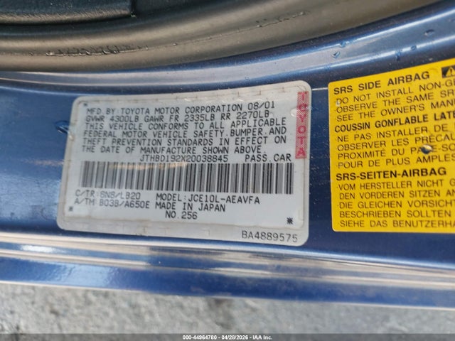 Aukcja sprzedaży 2002 Lexus Is 300, vin: JTHBD192X20038845, numer aukcji: 44964780