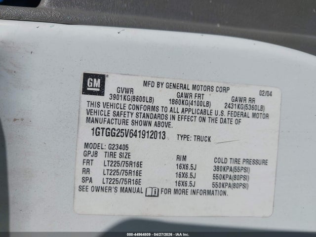 Продажа на аукционе авто 2004 Gmc Savana Standard, vin: 1GTGG25V641912013, номер лота: 44964809