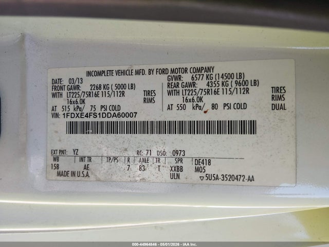 2013 Ford E-450 Cutaway მანქანა იყიდება აუქციონზე, vin: 1FDXE4FS1DDA60007, აუქციონის ნომერი: 44964846