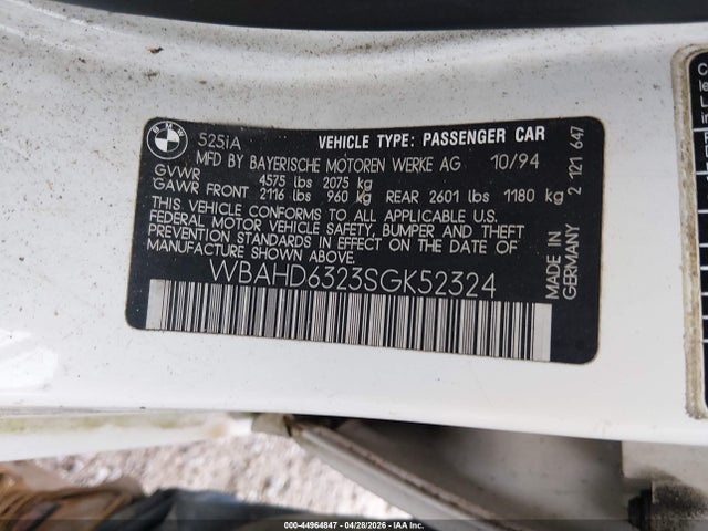 Продаж на аукціоні авто 1995 Bmw 525 I Automatic, vin: WBAHD6323SGK52324, номер лоту: 44964847