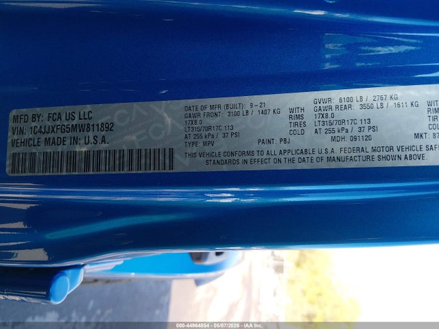 Продаж на аукціоні авто 2021 Jeep Wrangler Unlimited Rubicon 4x4, vin: 1C4JJXFG5MW811892, номер лоту: 44964854