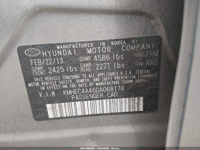 Продаж на аукціоні авто 2013 Hyundai Sonata Hybrid Limited, vin: KMHEC4A46DA068174, номер лоту: 44964861