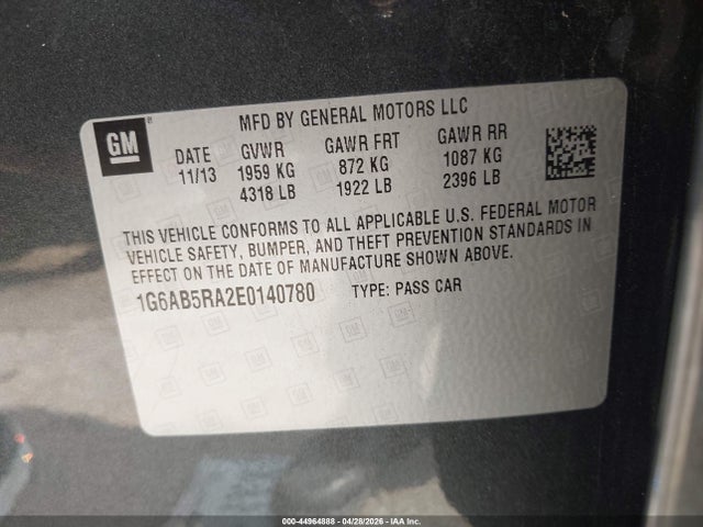 Aukcja sprzedaży 2014 Cadillac Ats Luxury, vin: 1G6AB5RA2E0140780, numer aukcji: 44964888
