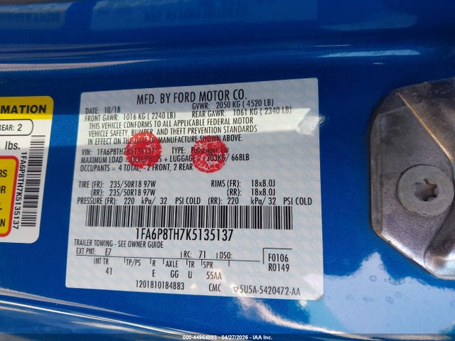 Ford Mustang Ecoboost Premium 2019 1FA6P8TH7K5135137 Image 9