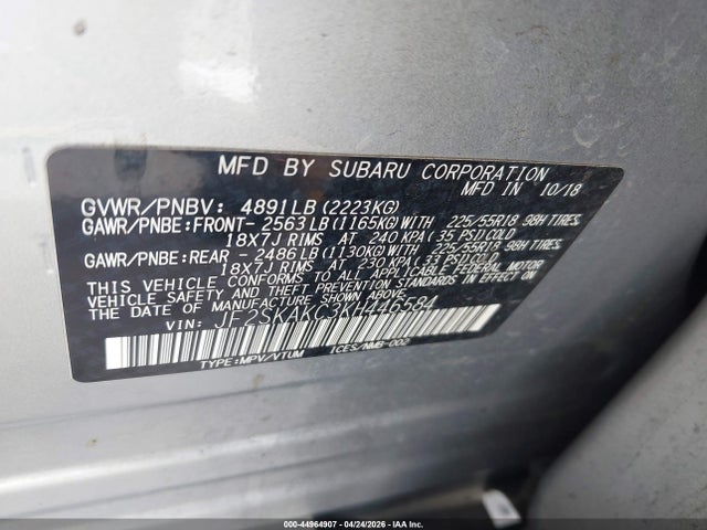 Продажа на аукционе авто 2019 Subaru Forester Sport, vin: JF2SKAKC3KH446584, номер лота: 44964907