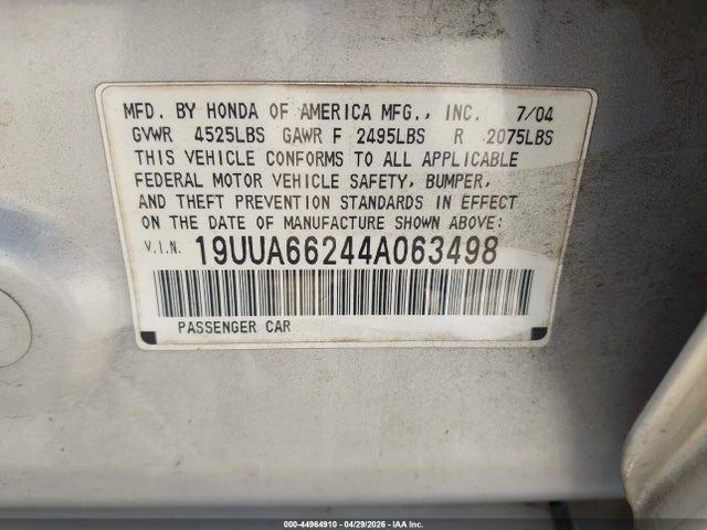 Продажа на аукционе авто 2004 Acura Tl, vin: 19UUA66244A063498, номер лота: 44964910