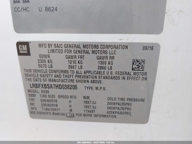 44964923 :رقم المزاد ، LRBFXBSA7HD038206 vin ، 2017 Buick Envision Essence مزاد بيع