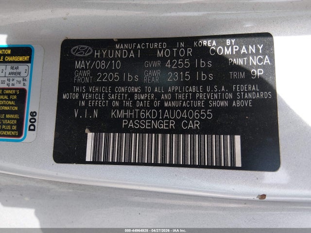 Продажа на аукционе авто 2010 Hyundai Genesis 2.0t, vin: KMHHT6KD1AU040655, номер лота: 44964928