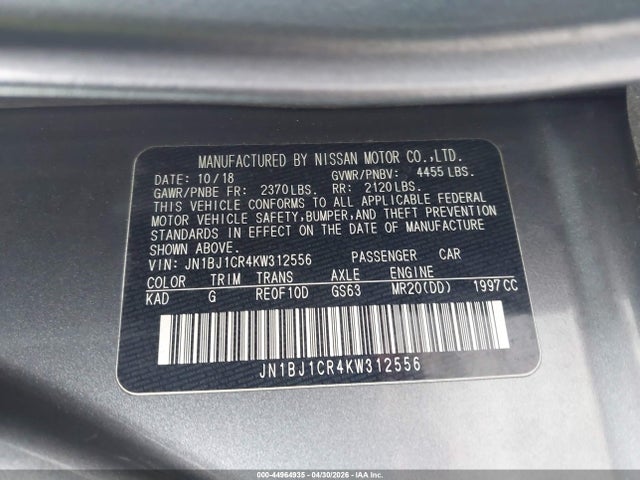 Aukcja sprzedaży 2019 Nissan Rogue Sport Sv, vin: JN1BJ1CR4KW312556, numer aukcji: 44964935