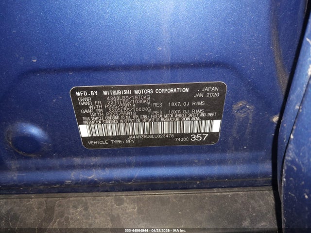 2020 Mitsubishi Outlander Sport 2.0 Se Awc მანქანა იყიდება აუქციონზე, vin: JA4AR3AU6LU023478, აუქციონის ნომერი: 44964944