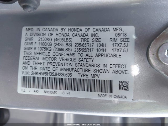 2HKRW6H35JH220696 Honda CR-V LX