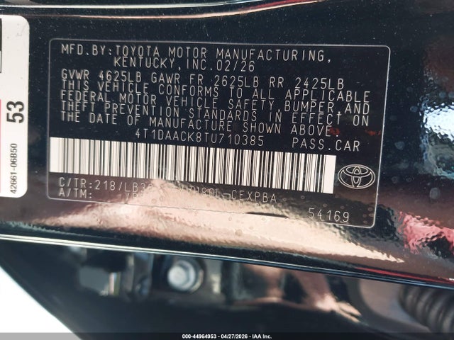 Aukcja sprzedaży 2026 Toyota Camry Xse, vin: 4T1DAACK8TU710385, numer aukcji: 44964953