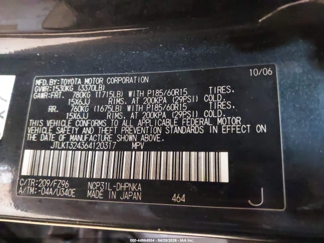 Aukcja sprzedaży 2006 Scion Xb, vin: JTLKT324364120317, numer aukcji: 44964954