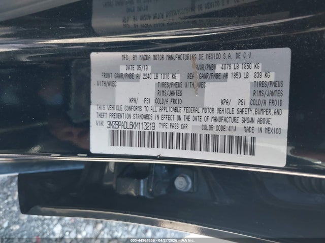 Aukcja sprzedaży 2019 Mazda Mazda3 Preferred Package, vin: 3MZBPADL6KM113219, numer aukcji: 44964956
