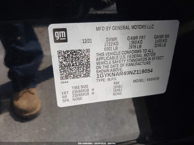 Продаж на аукціоні авто 2022 Cadillac Xt5 Fwd Luxury, vin: 1GYKNAR49NZ119054, номер лоту: 44964964