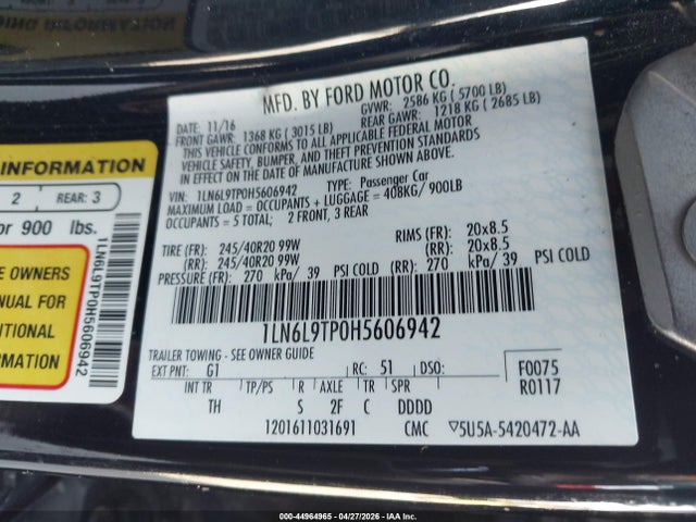Lincoln Continental Select 2017 1LN6L9TP0H5606942 Image 9