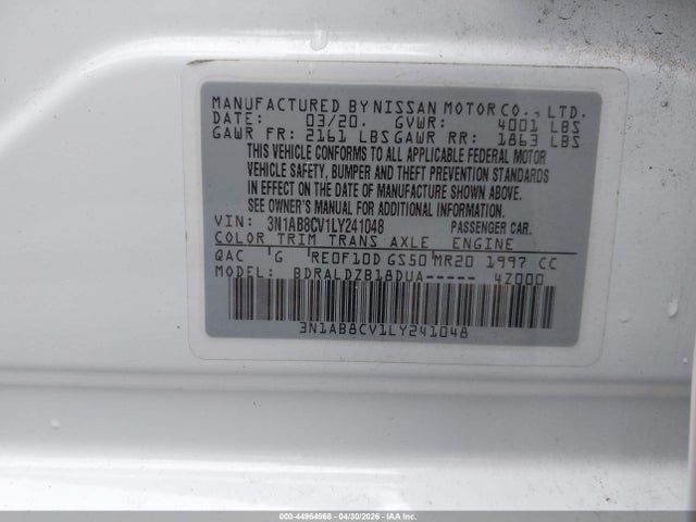 Aukcja sprzedaży 2020 Nissan Sentra Sv Xtronic Cvt, vin: 3N1AB8CV1LY241048, numer aukcji: 44964968
