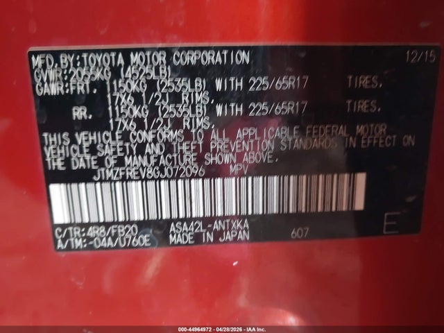 Aukcja sprzedaży 2016 Toyota Rav4 Le, vin: JTMZFREV8GJ072096, numer aukcji: 44964972
