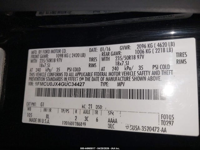 1FMCU0JX4GUC34427 Ford Escape Titanium