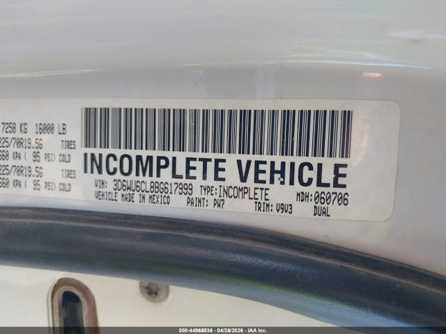 Продажа на аукционе авто 2011 Ram Ram 4500 Hd Chassis St/slt/laramie, vin: 3D6WU6CL8BG617999, номер лота: 44965034