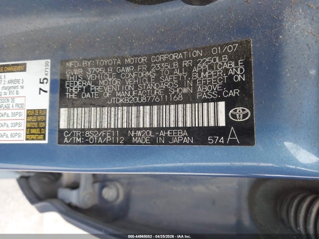 Auction sale of the 2007 Toyota Prius, vin: JTDKB20U877611168, lot number: 44965052