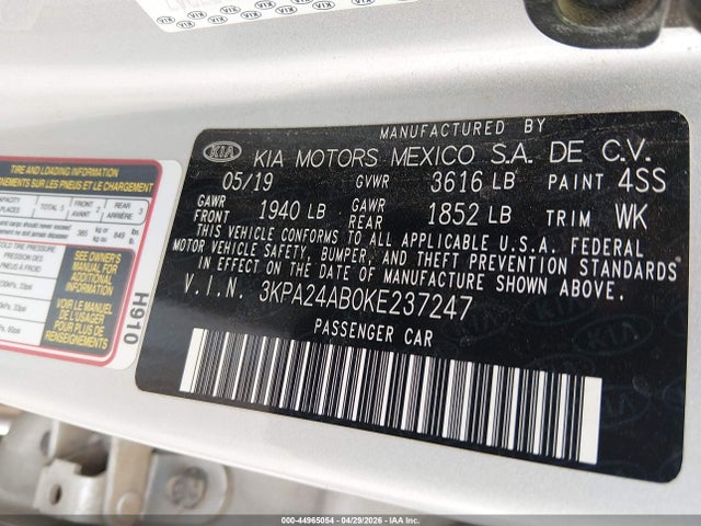 Продаж на аукціоні авто 2019 Kia Rio Lx, vin: 3KPA24AB0KE237247, номер лоту: 44965054