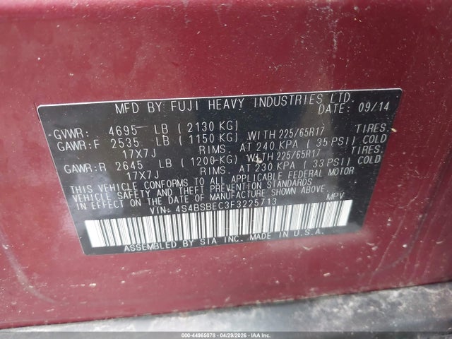 Aukcja sprzedaży 2015 Subaru Outback 2.5i Premium, vin: 4S4BSBEC3F3225713, numer aukcji: 44965078