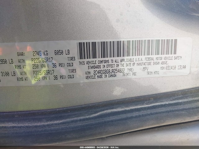 Продажа на аукционе авто 2018 Dodge Grand Caravan Se, vin: 2C4RDGBG8JR254822, номер лота: 44965083