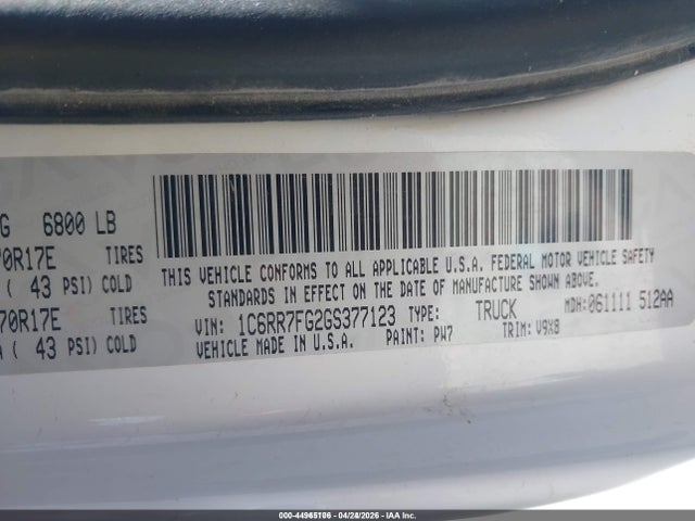 1C6RR7FG2GS377123 RAM 1500 Tradesman