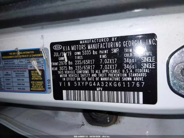 KIA Sorento 2.4l L 2019 5XYPG4A32KG611767 Image 9