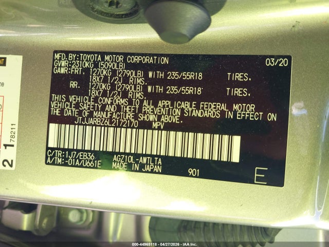 2020 Lexus Nx 300 F Sport მანქანა იყიდება აუქციონზე, vin: JTJJARBZ6L2172170, აუქციონის ნომერი: 44965118