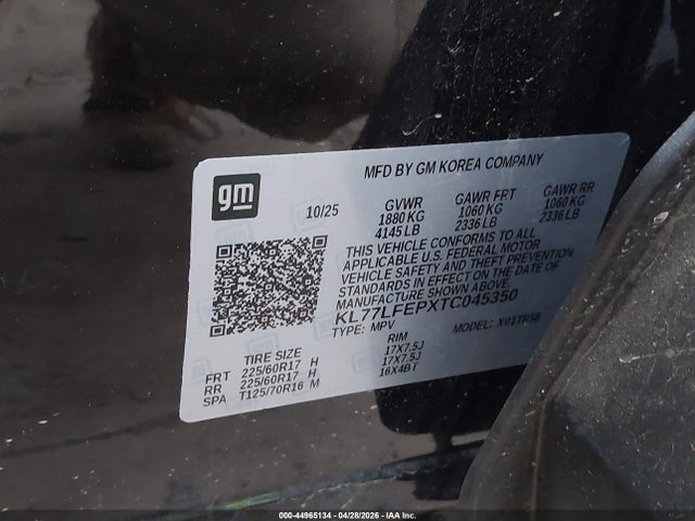 44965134 :رقم المزاد ، KL77LFEPXTC045350 vin ، 2026 Chevrolet Trax Fwd Ls مزاد بيع